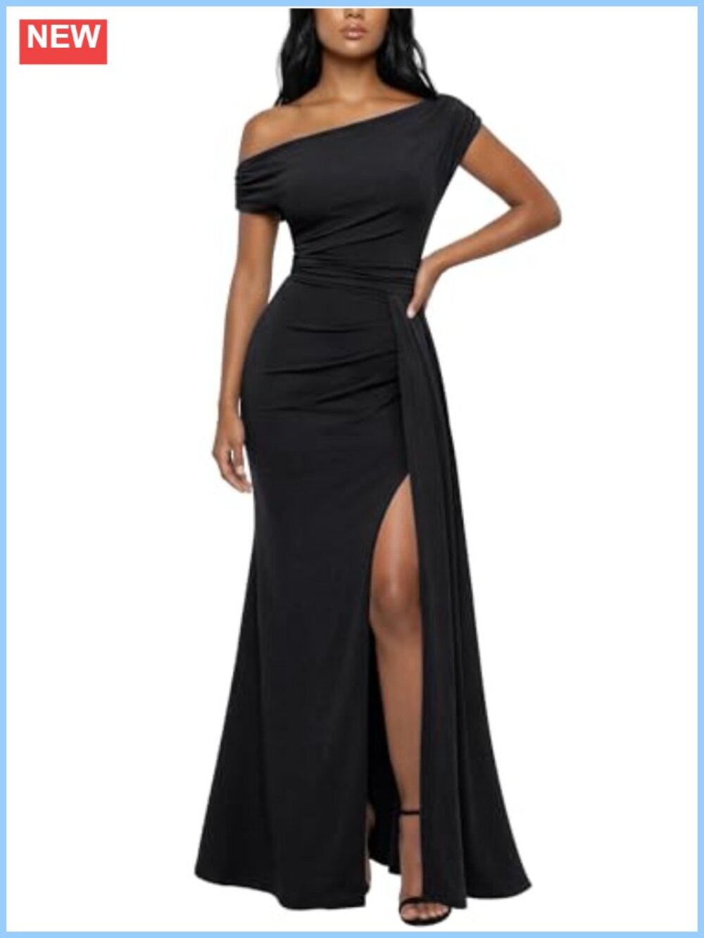 One Shoulder Ruched Formal Evening Maxi Dress Mermaid High Slit Sleeveless Gown